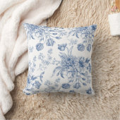 Blaues Toile Blumenthrow-Kissen Kissen (Decke)