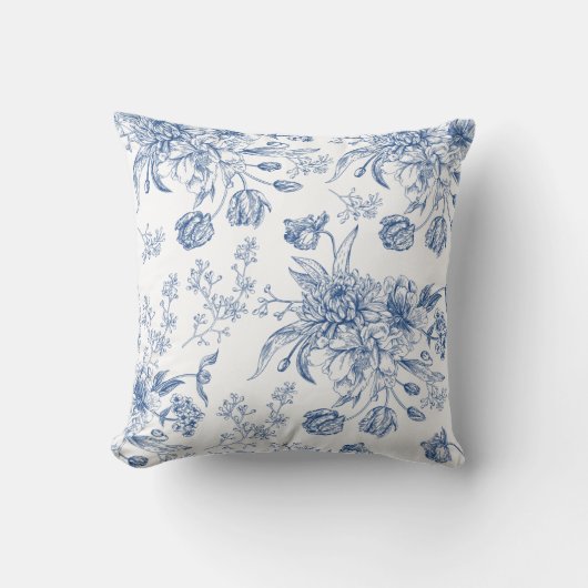 Blaues Toile Blumenthrow-Kissen Kissen (Vorderseite)