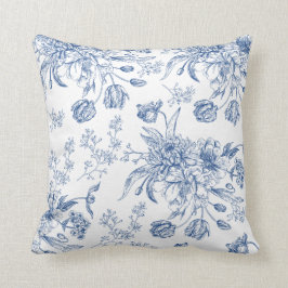 Blaues Toile Blumenthrow-Kissen Kissen