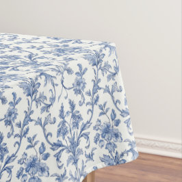 Blaues Toile-de-Jouy-Blumenmuster im französischen Tischdecke