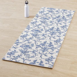 Blaues Toile de Jouy französisches Land Blumenmust Yogamatte