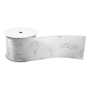 Blaues Toile de Jouy Kinderzimmer Satinband
