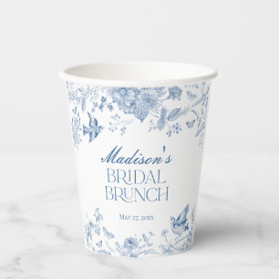 Blaues Toile De Jouy Vintage Florales Braut-Brunch Pappbecher