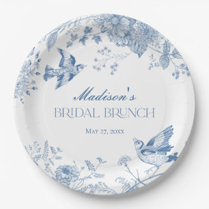 Blaues Toile De Jouy Vintage Florales Braut-Brunch Pappteller