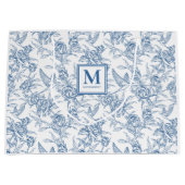 Blaues Toile-Französisch-Monogramm Name Große Geschenktüte (Vorderseite)