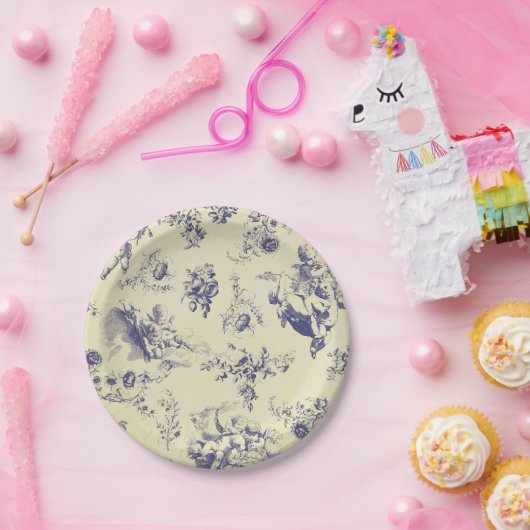 Blaues Toile französisches Land-Engel-Muster Pappteller (Party)