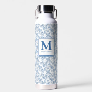 Blaues Toile-Französisches Monogramm Name Trinkflasche