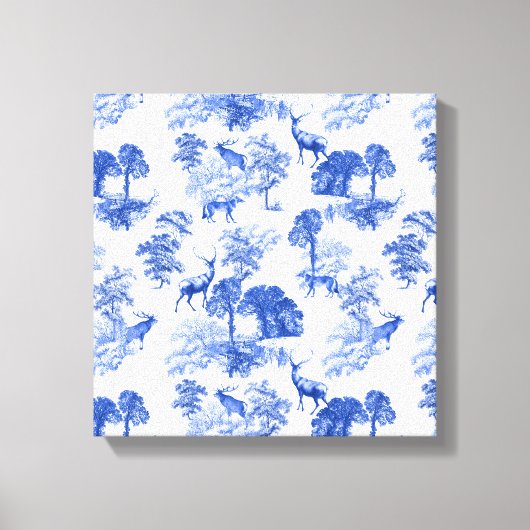 Blaues Toile-Hirsch-Fuchs-Waldmuster Leinwanddruck (Vorderseite)