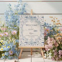 Blaues Toile-Ozean-Bridal-Shower-Welcome