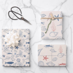 Blaues Toile-Ozean-Geschenkpapier-Set mit 3 Bögen Geschenkpapier Set