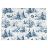 Blaues Toile-Weihnachtsmuster  Große Geschenktüte (Rückseite)