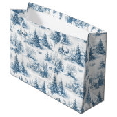 Blaues Toile-Weihnachtsmuster  Große Geschenktüte (Vorderseite Schrägansicht)