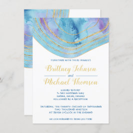 Blaues Tor mit Goldfoil Hochzeit Einladung