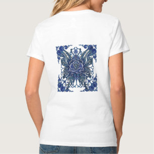 Blaues traditionelles florales Mandala-Schmetterli T-Shirt