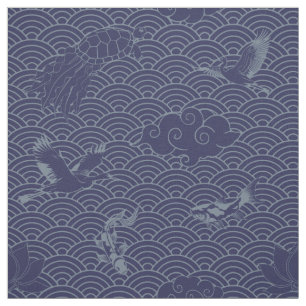 Blaues traditionelles japanisches Wave Seigaiha Mu Stoff