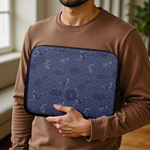 Blaues traditionelles japanisches Wellen-Seigaiha- Laptopschutzhülle