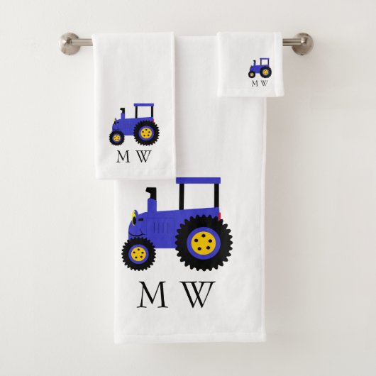 Blaues Traktor-Design Monogrammiert Badhandtuch Set (Insitu)