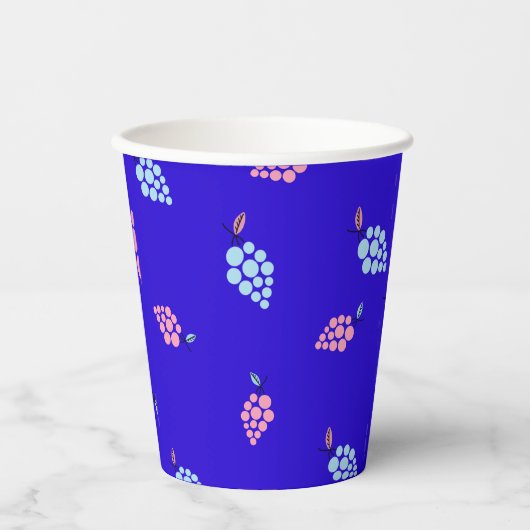 Blaues Traubenmuster Papiertasse Pappbecher (Vorderseite)