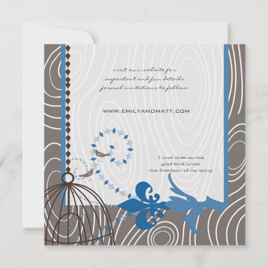 Blaues Treibholz - Graukornkäfig Save the Date Einladung (Rückseite)