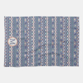 Blaues Tribal Muster Monogram Geschirrtuch (Horizontal)