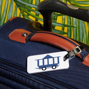 Blaues Trolley Auto Symbol Vintag Eisenbahnwagen Gepäckanhänger