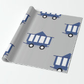 Blaues Trolley Auto Symbol Vintag Eisenbahnwagen Geschenkpapier (Ungerollt)
