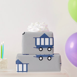 Blaues Trolley Auto Symbol Vintag Eisenbahnwagen Geschenkpapier