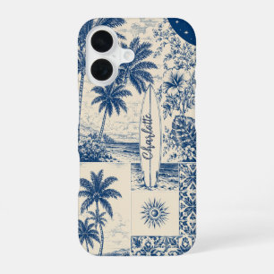 Blaues Tropical Surfbrett iPhone 16 Hülle