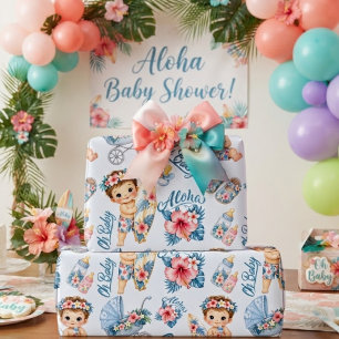 Blaues tropisches Aloha-Baby-Shower-Geschenkpapier Geschenkpapier