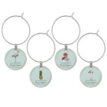 Blaues tropisches Brautparty mit rosa Flamingo