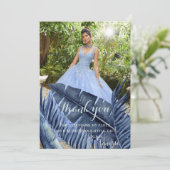 Blaues tropisches Laub-Foto Dankeskarte (Stehend Vorderseite)