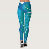 Blaues tropisches Leaf-Design Leggings (Rückseite)