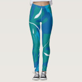 Blaues tropisches Leaf-Design Leggings (Vorderseite)