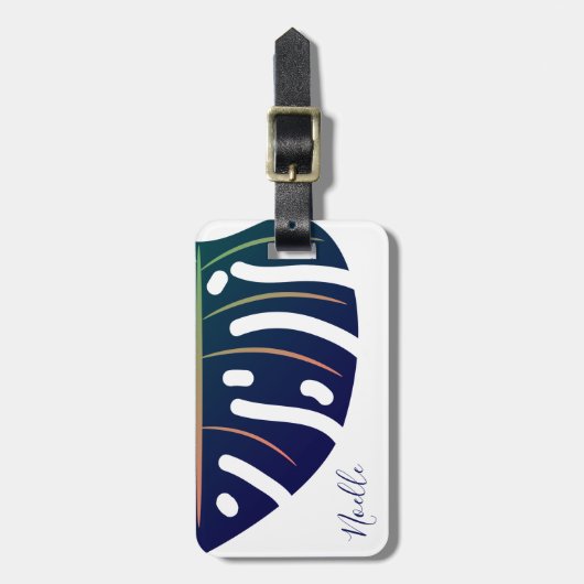 Blaues tropisches Leaf, weißes Gepäckchen Gepäckanhänger (Vorderseite vertikal)