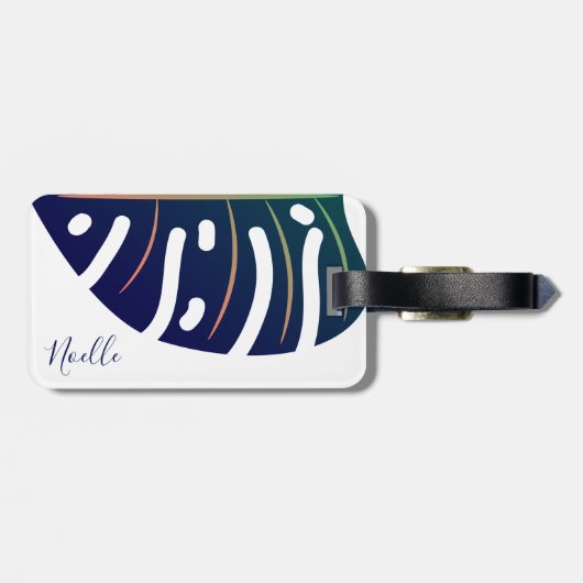 Blaues tropisches Leaf, weißes Gepäckchen Gepäckanhänger (Rückseite horizontal)