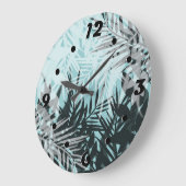 Blaues tropisches Muster Große Wanduhr (Winkel)