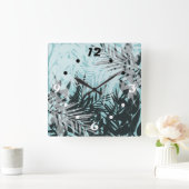 Blaues tropisches Muster Quadratische Wanduhr (Zuhause)