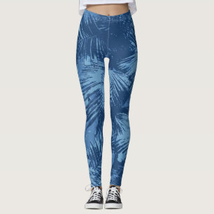 Blaues tropisches Palmblatt Leggings