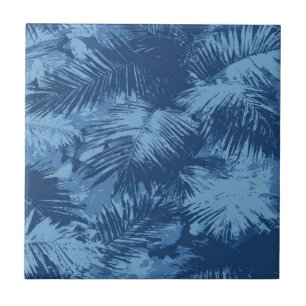 Blaues tropisches Palmenblatt Fliese