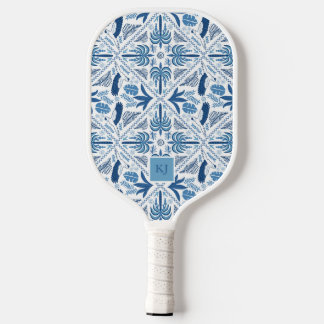 Blaues tropisches Palmkastental Mit Monogramm Pickleball Schläger