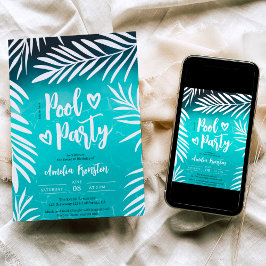 Blaues tropisches Party aus Palmenblättern Sweet 1 Einladung