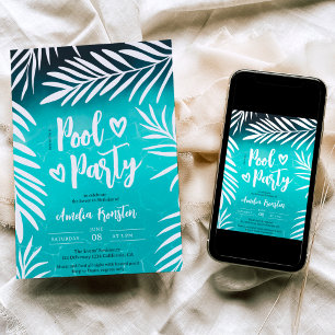 Blaues tropisches Party aus Palmenblättern Sweet 1 Einladung