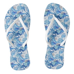 Blaues tropisches Wasserfarbmuster Badesandalen