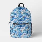 Blaues tropisches Wasserfarbmuster Bedruckter Rucksack (Vorderseite)