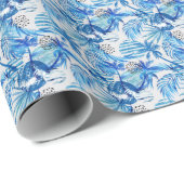 Blaues tropisches Wasserfarbmuster Geschenkpapier (Rolleneckpunkt)