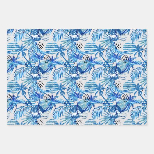 Blaues tropisches Wasserfarbmuster Geschenkpapier Set (Vorderseite 2)