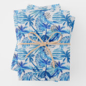Blaues tropisches Wasserfarbmuster Geschenkpapier Set (Beispiel)