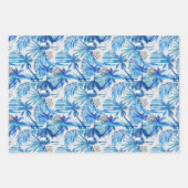 Blaues tropisches Wasserfarbmuster Geschenkpapier Set (Vorderseite)