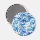 Blaues tropisches Wasserfarbmuster Magnet (Vorderseite/Rückseite)