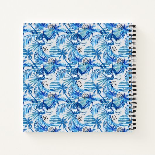 Blaues tropisches Wasserfarbmuster Notizblock (Rückseite)